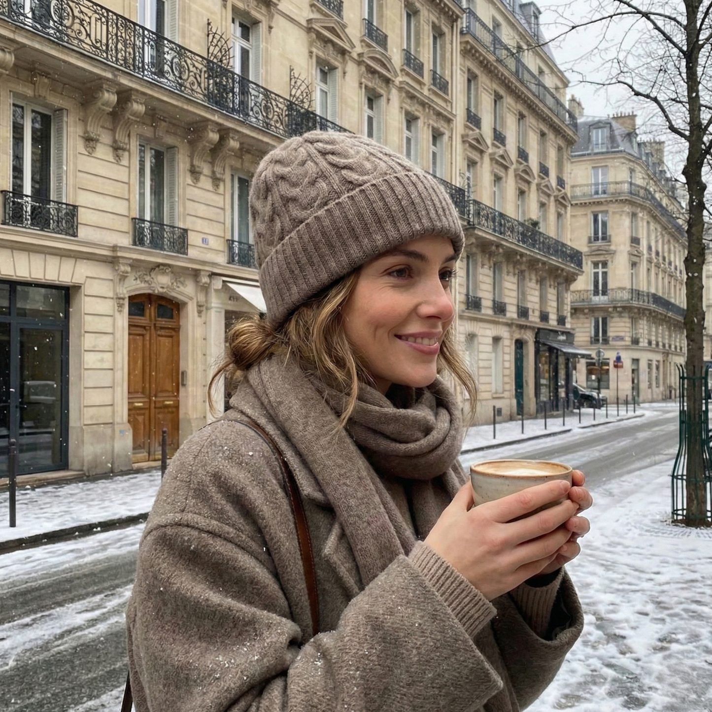 Bonnet tricoté à torsades