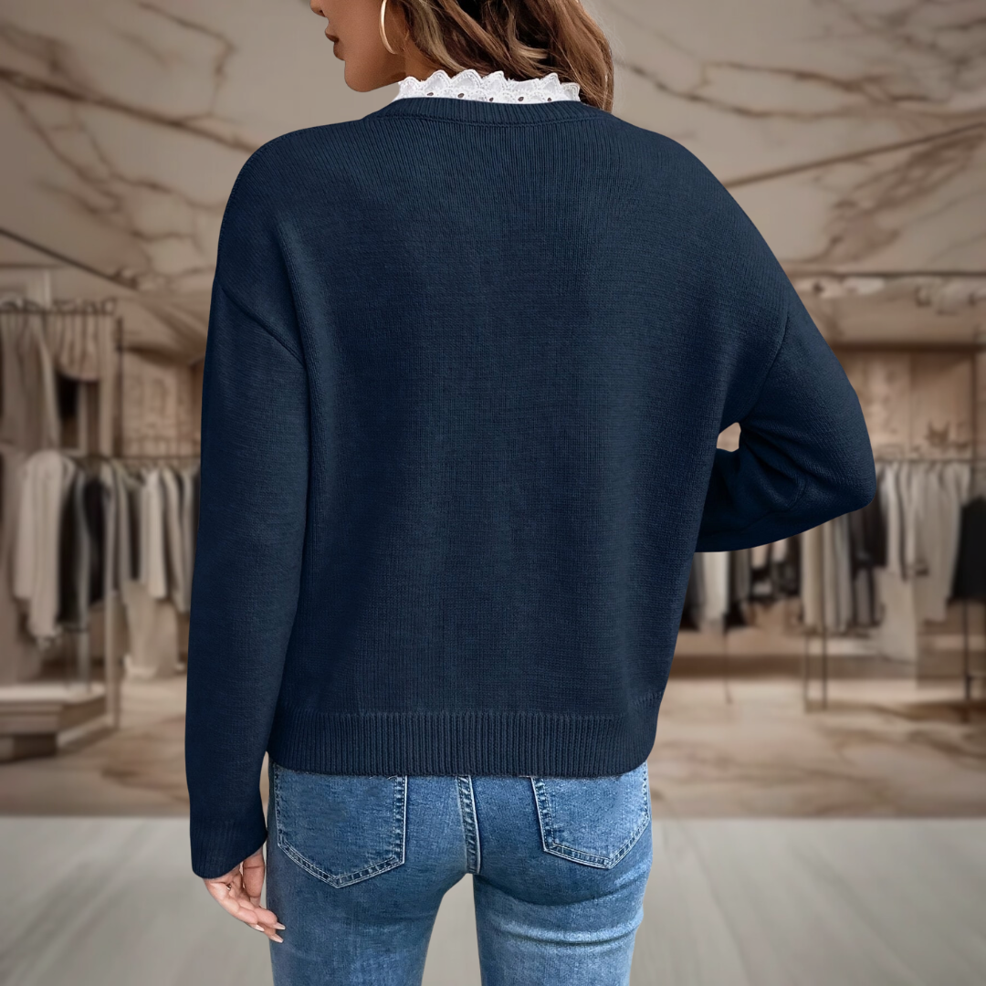 Pull avec Détail en Dentelle & Col en V