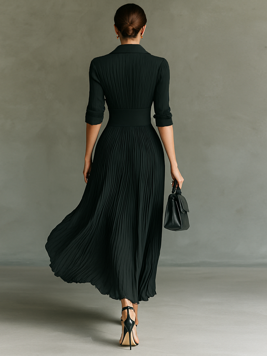 Robe Plissée à Taille Haute