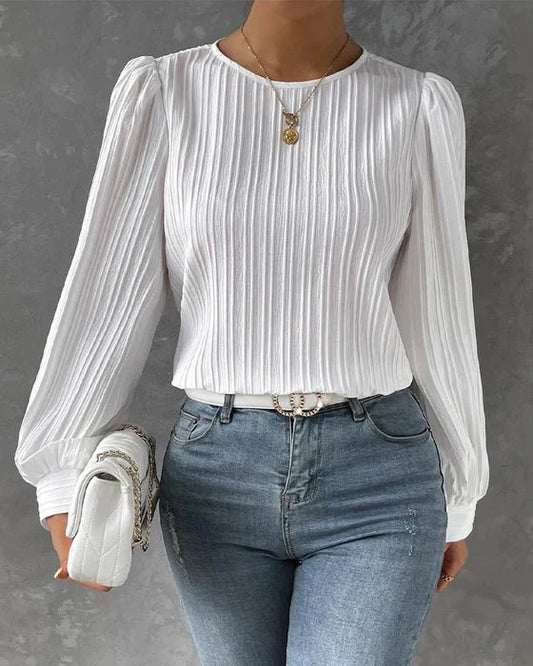 Blouse Élégante Unie à Texture Plissée