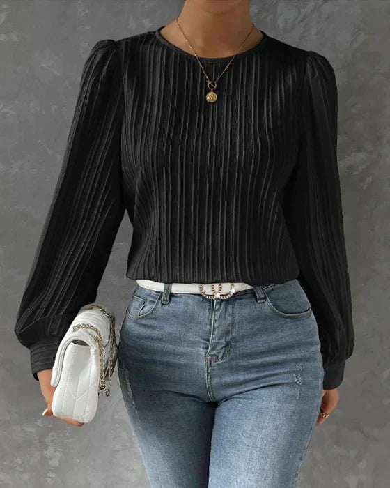 Blouse Élégante Unie à Texture Plissée